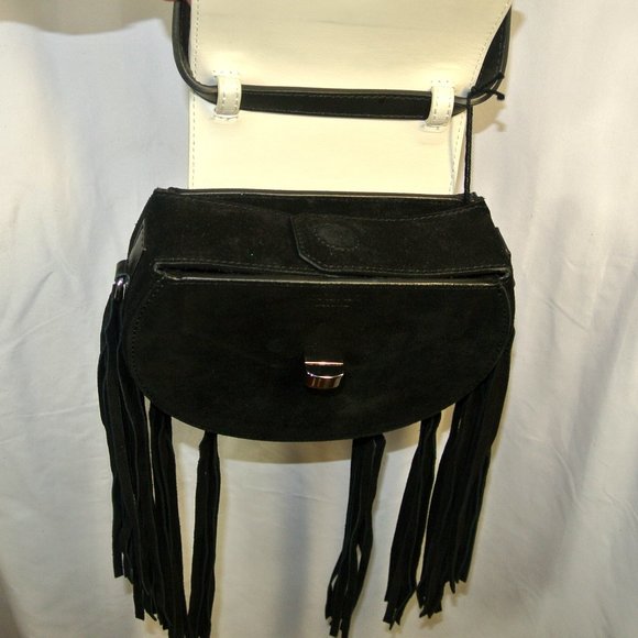 SALAR MILANO MIMI STAR FRINGE BAG, BLACK SUEDE WHITE CALFSKIN Rare COLOR COMBO - Picture 4 of 14